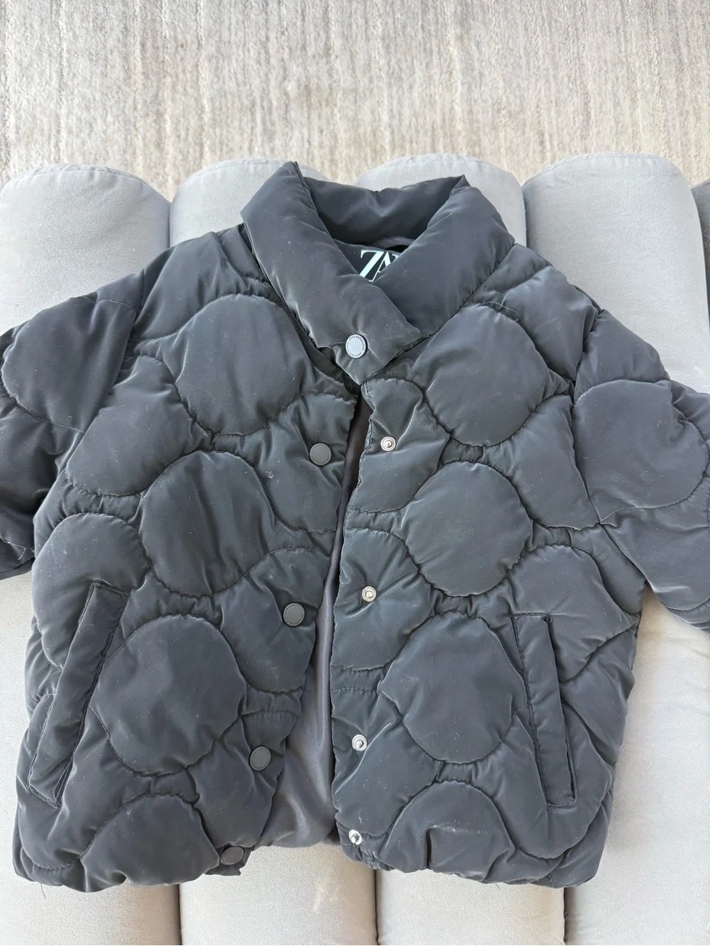 Zara Black Quilted Circle-Pattern Puffer Jacket for Kids